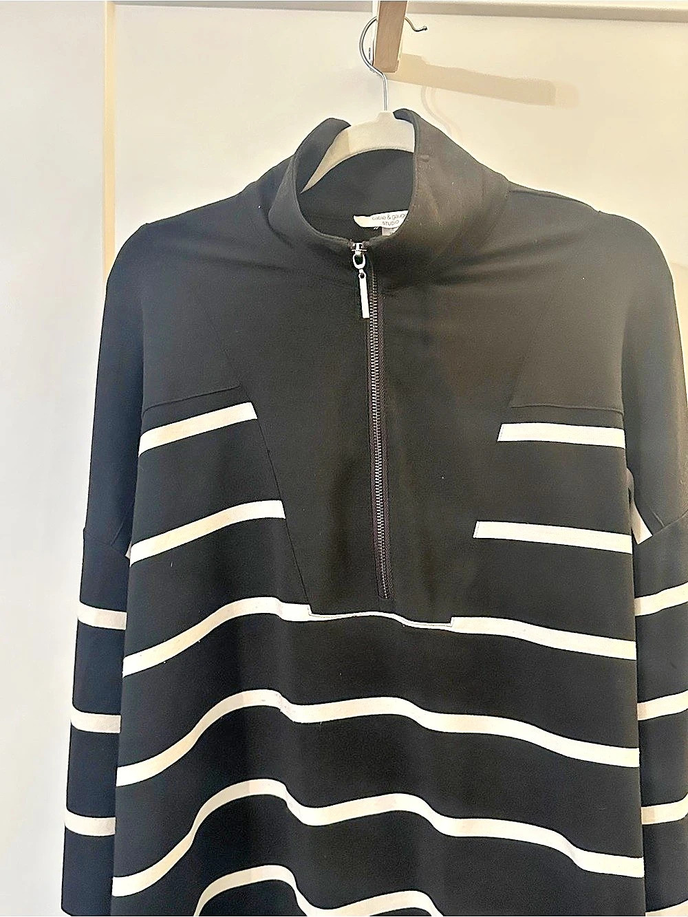 Cable & Gauge Studio Striped Quarter-Zip Top Black & White Size 1X Like New